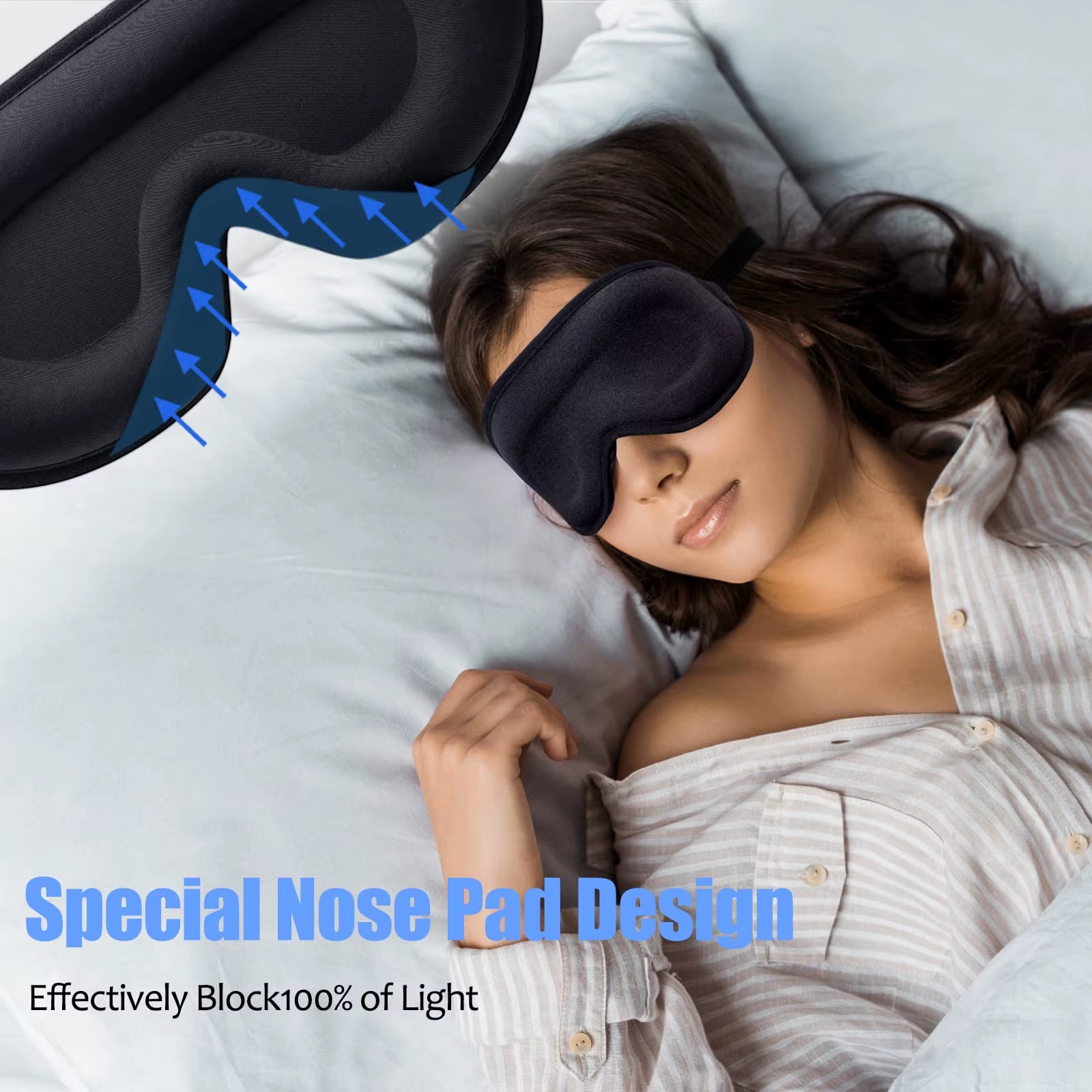3D Sleep Mask for Men Women Soft Smooth Sleep Mask for Eyes,100% Blockout Light Eye Mask Travel Shade Cover Rest Relax Sleeping