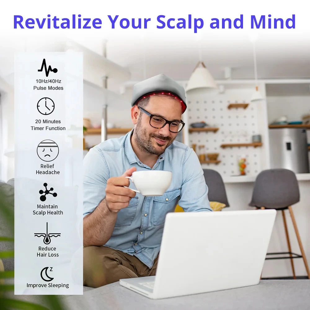 Red light & Near Infrared Therapy Cap for Hair Growth 660nm 830nm LED Hat Helmet Pigarlic Oily Natural Device Head relaxation