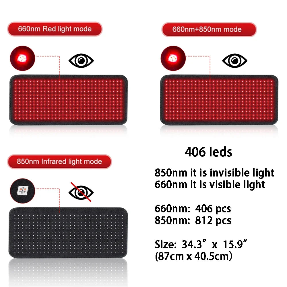 406Pcs Leds Red Light Heating Larger Size Pad 660Nm Waist Back Shoulder Muscle Pain Yoga Mat Relief Relax Infrared Light 850Nm
